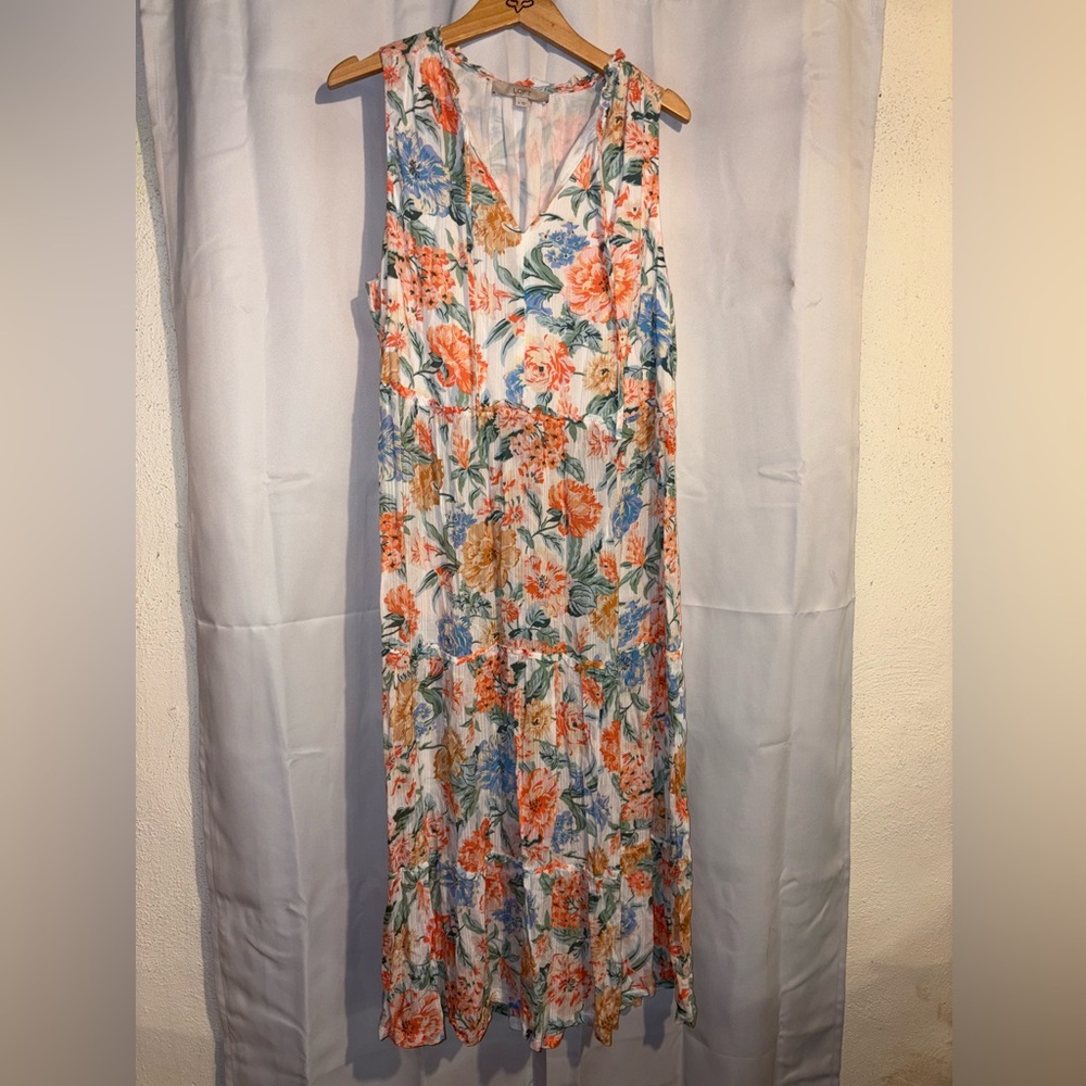 Ann Taylor LOFT Floral Boho Maxi Dress  Summer Wedding Guest XL Bohemian Long